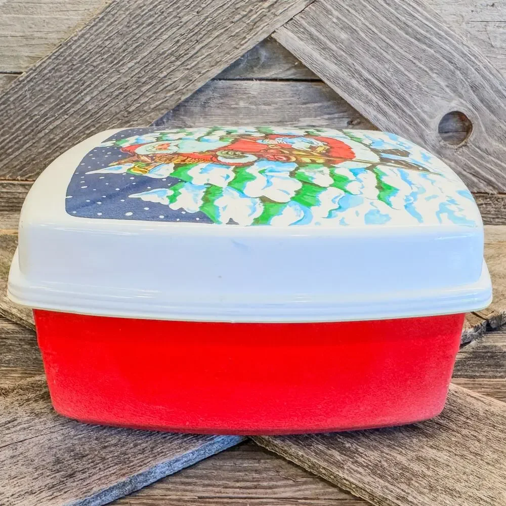Vintage Plastic Santa Box Hardshell Container, Christmas Decor, 3.75”H x 7”W